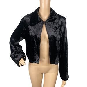 Vtg 90s Black Crushed Velvet Grunge Goth Split Cropped Bolero Jacket SZ M